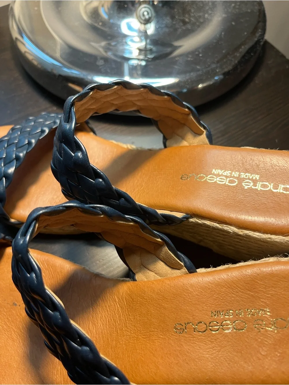 Braided navy blue Wedge Sandal for Women size 41/10 Andre Assous Sandal